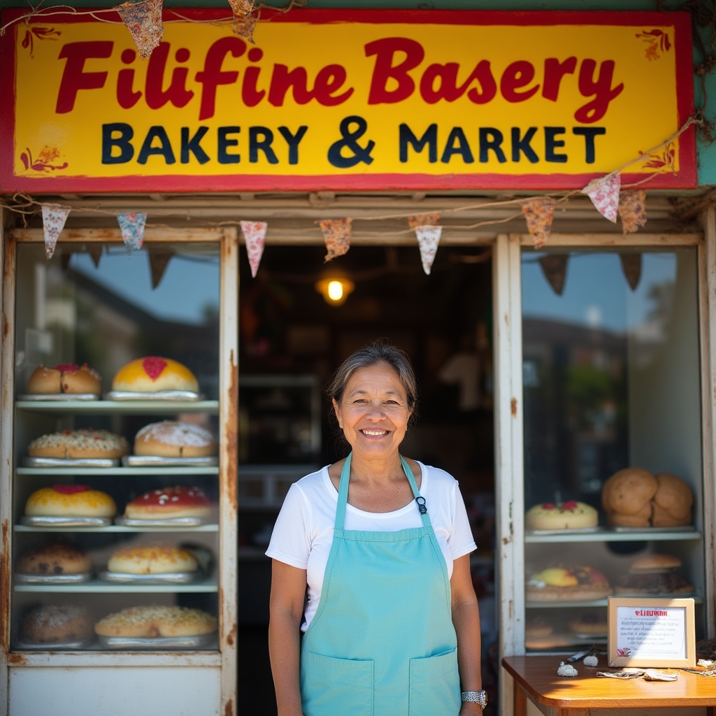 Filipino market and bakery storefront in National City San Diego with colorful signage